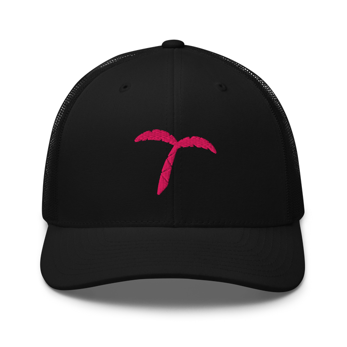 "T" Palm Tree Logo Embroidered Pink & Black Trucker Cap